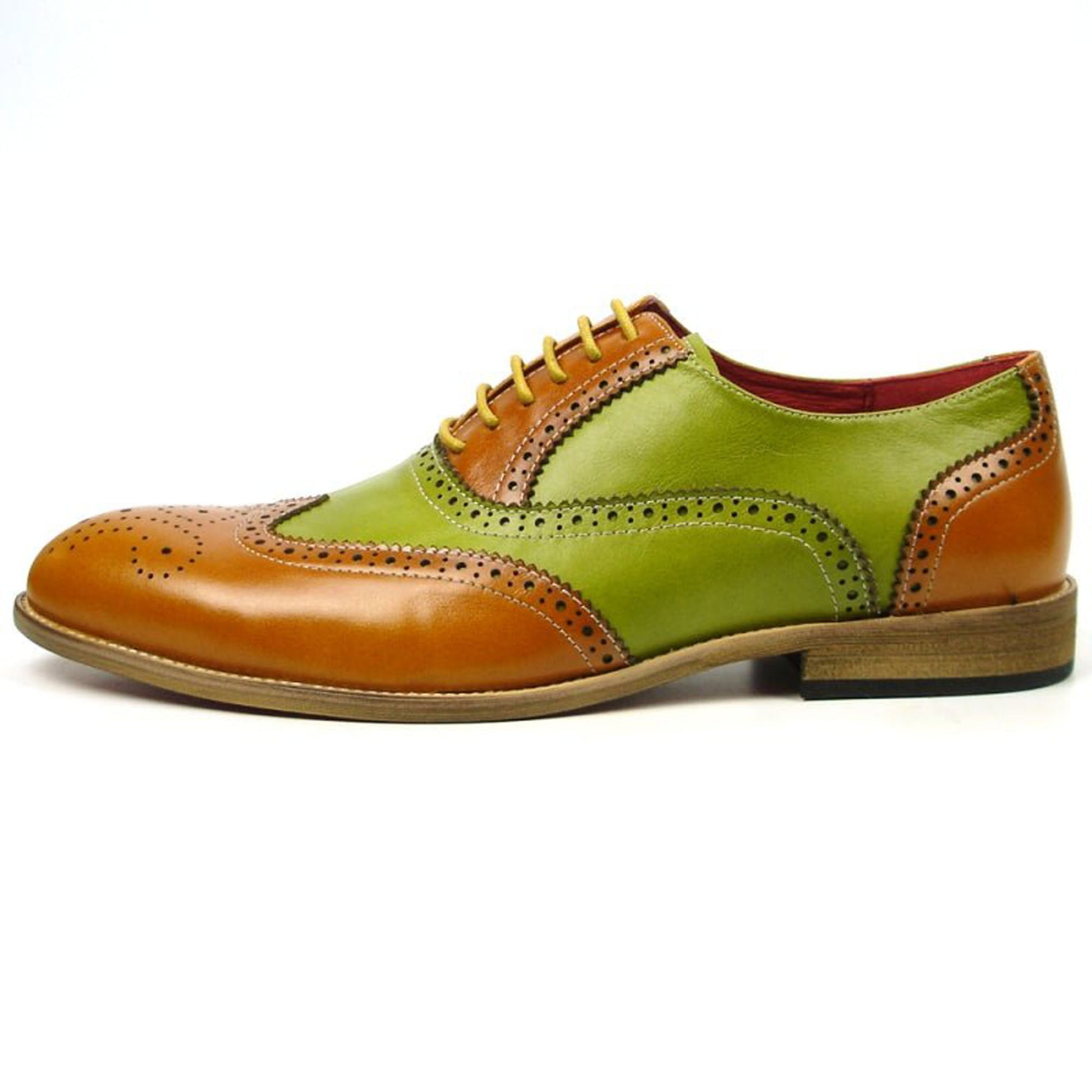 Handmade Green & Brown Color Genuine Leather Wing Tip Brogue's Stylish Oxfords Dress Shoes For Men's