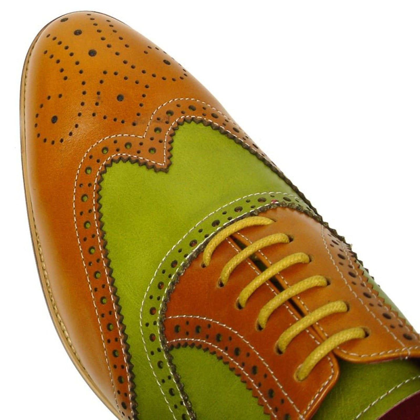 Handmade Green & Brown Color Genuine Leather Wing Tip Brogue's Stylish Oxfords Dress Shoes For Men's