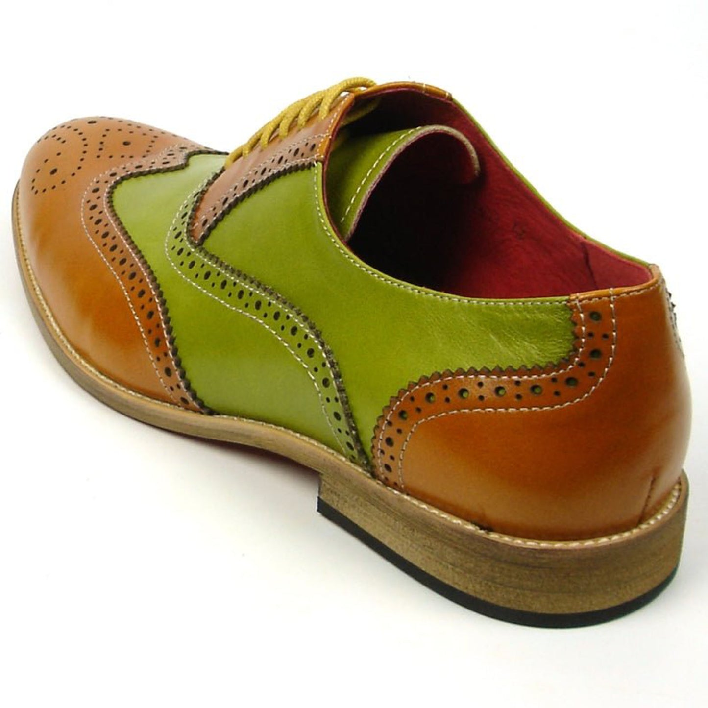 Handmade Green & Brown Color Genuine Leather Wing Tip Brogue's Stylish Oxfords Dress Shoes For Men's