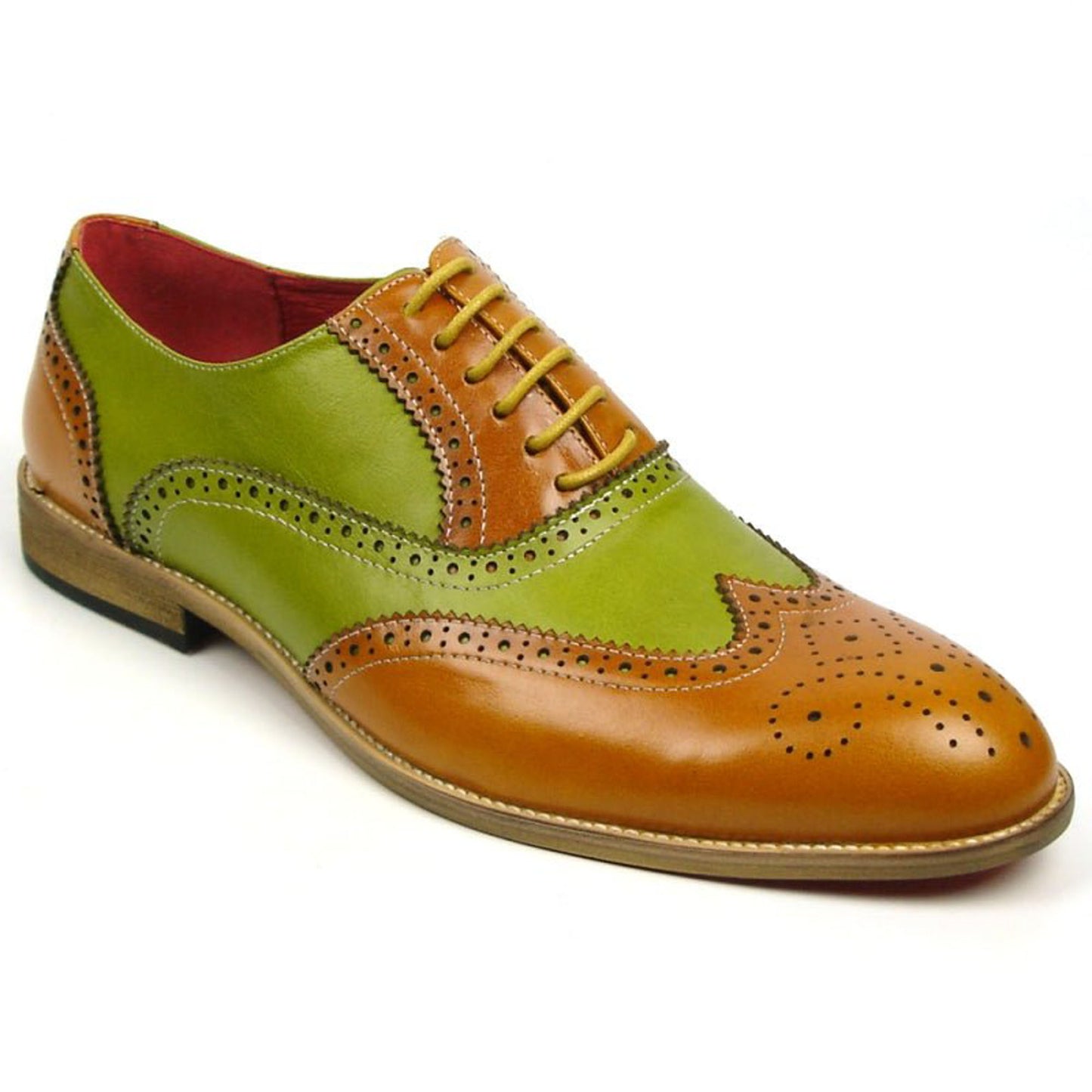 Handmade Green & Brown Color Genuine Leather Wing Tip Brogue's Stylish Oxfords Dress Shoes For Men's