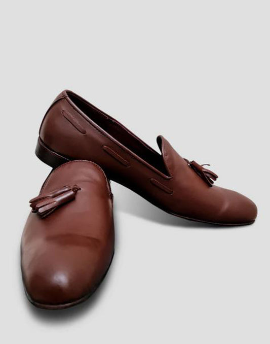 Handmade Brown Color Genuine Leather Stylish Slip-On Tasseled Loafers Pumps Shoes For Men's