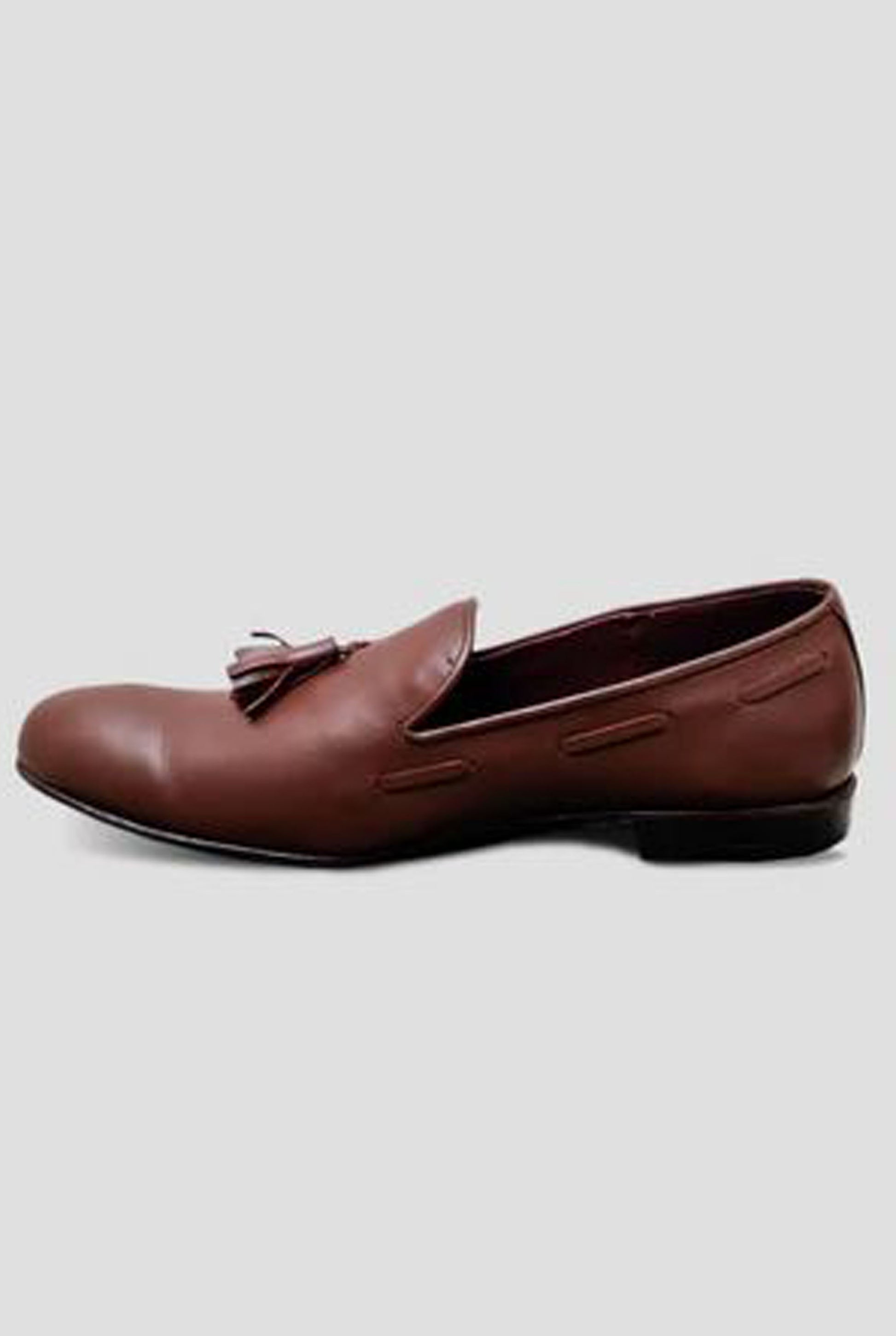 Handmade Brown Color Genuine Leather Stylish Slip-On Tasseled Loafers Pumps Shoes For Men's