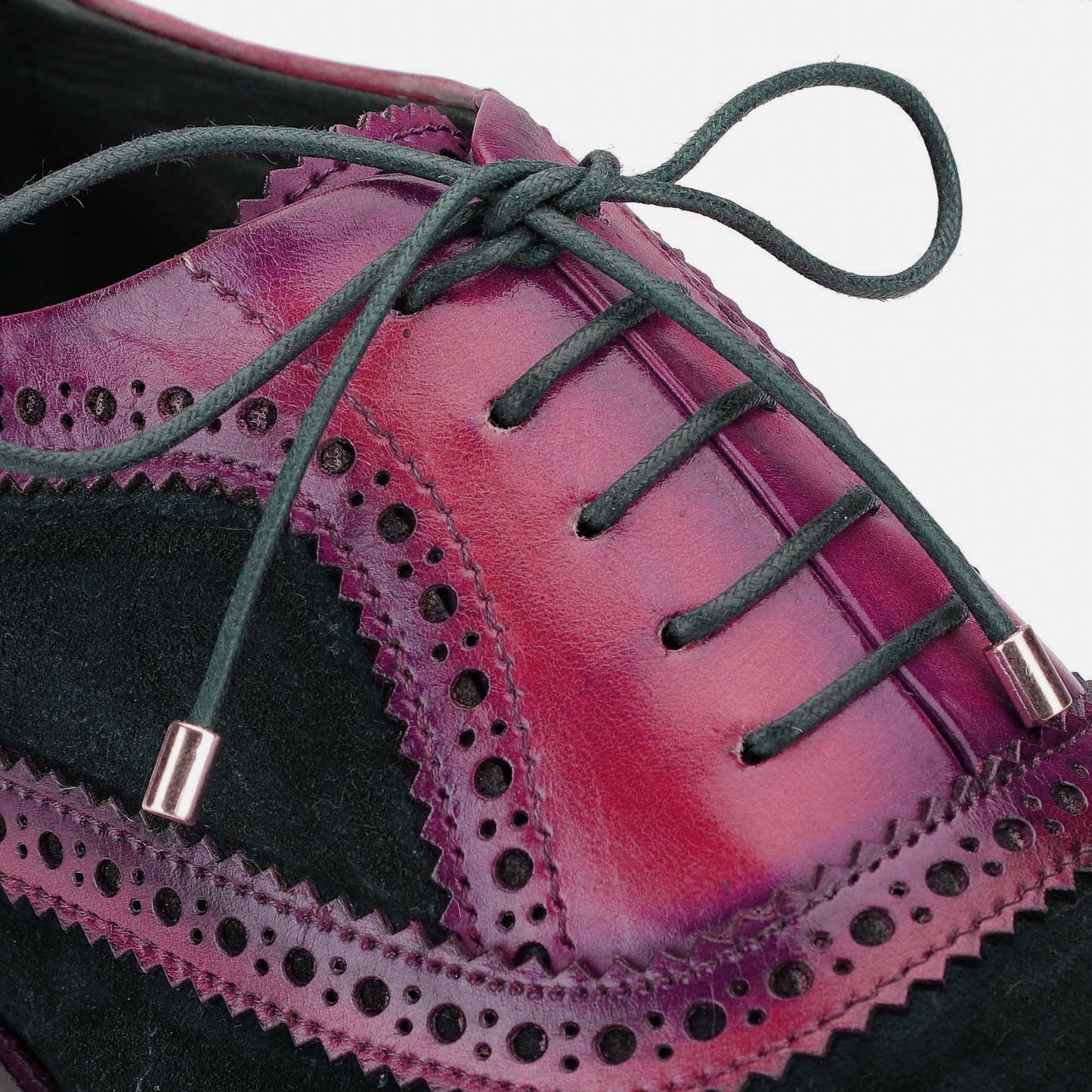 Handmade Black & Purple Color Genuine Leather & Suede Wing Tip Brogue's Stylish Oxfords Dress Shoes For Men's