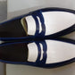 Handmade White & Blue Color Genuine Leather Stylish Loafers Apron Toe  Shoes For Men's