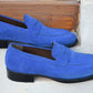 Handmade Blue Color Genuine Suede Stylish Apron Toe Loafers Shoes For Men's