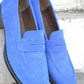 Handmade Blue Color Genuine Suede Stylish Apron Toe Loafers Shoes For Men's