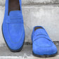 Handmade Blue Color Genuine Suede Stylish Apron Toe Loafers Shoes For Men's