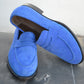 Handmade Blue Color Genuine Suede Stylish Apron Toe Loafers Shoes For Men's