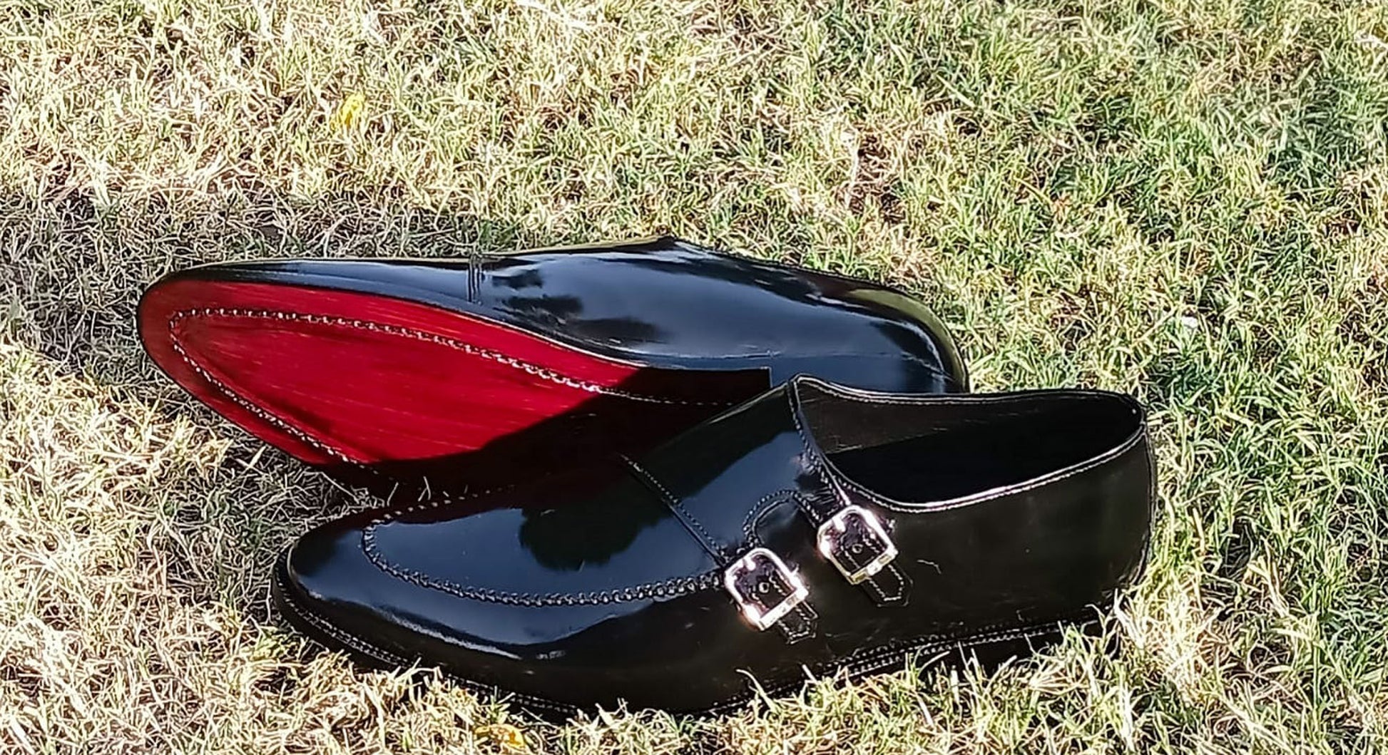 Handmade Black Color Genuine Patent Calf Leather Stylish Double Monk Strap Stylish Dress Shoes For Men's