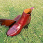 Handmade Burgundy Color Genuine Calf Leather Cap Toe Ankle High Stylish Side Zipper Boots For Men's
