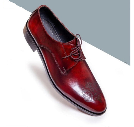 Handmade Burgundy Color Genuine Leather Stylish Oxfords Lace Up Classic Brogue Toe Dress Shoes For Men's