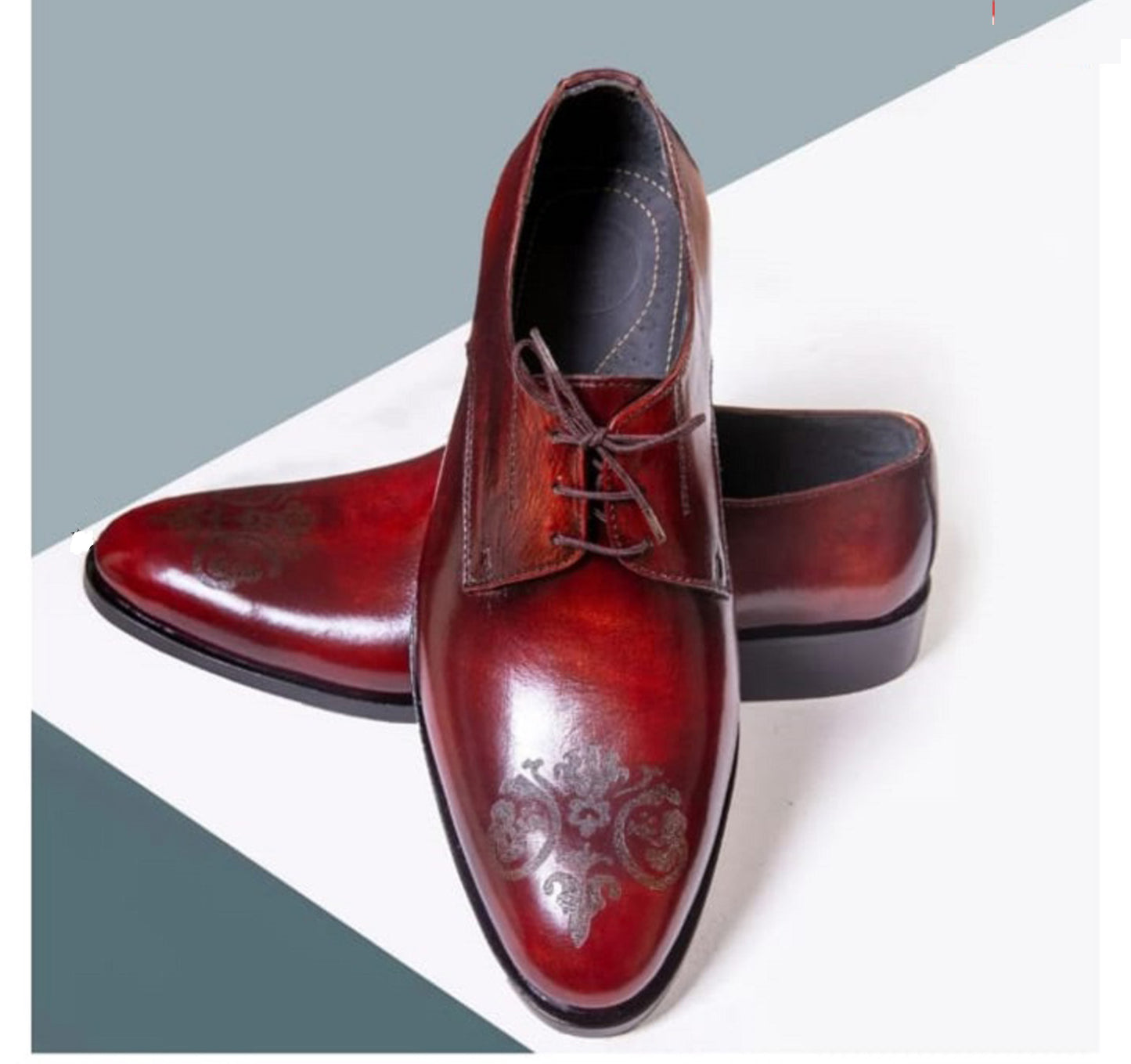 Handmade Burgundy Color Genuine Leather Stylish Oxfords Lace Up Classic Brogue Toe Dress Shoes For Men's