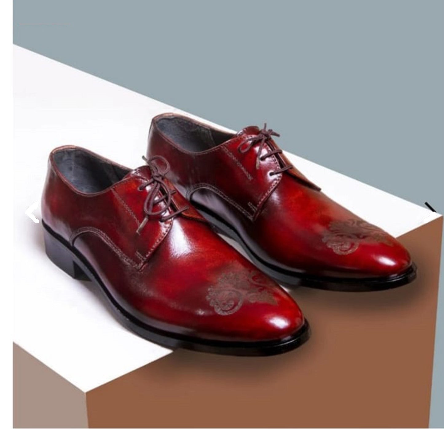 Handmade Burgundy Color Genuine Leather Stylish Oxfords Lace Up Classic Brogue Toe Dress Shoes For Men's