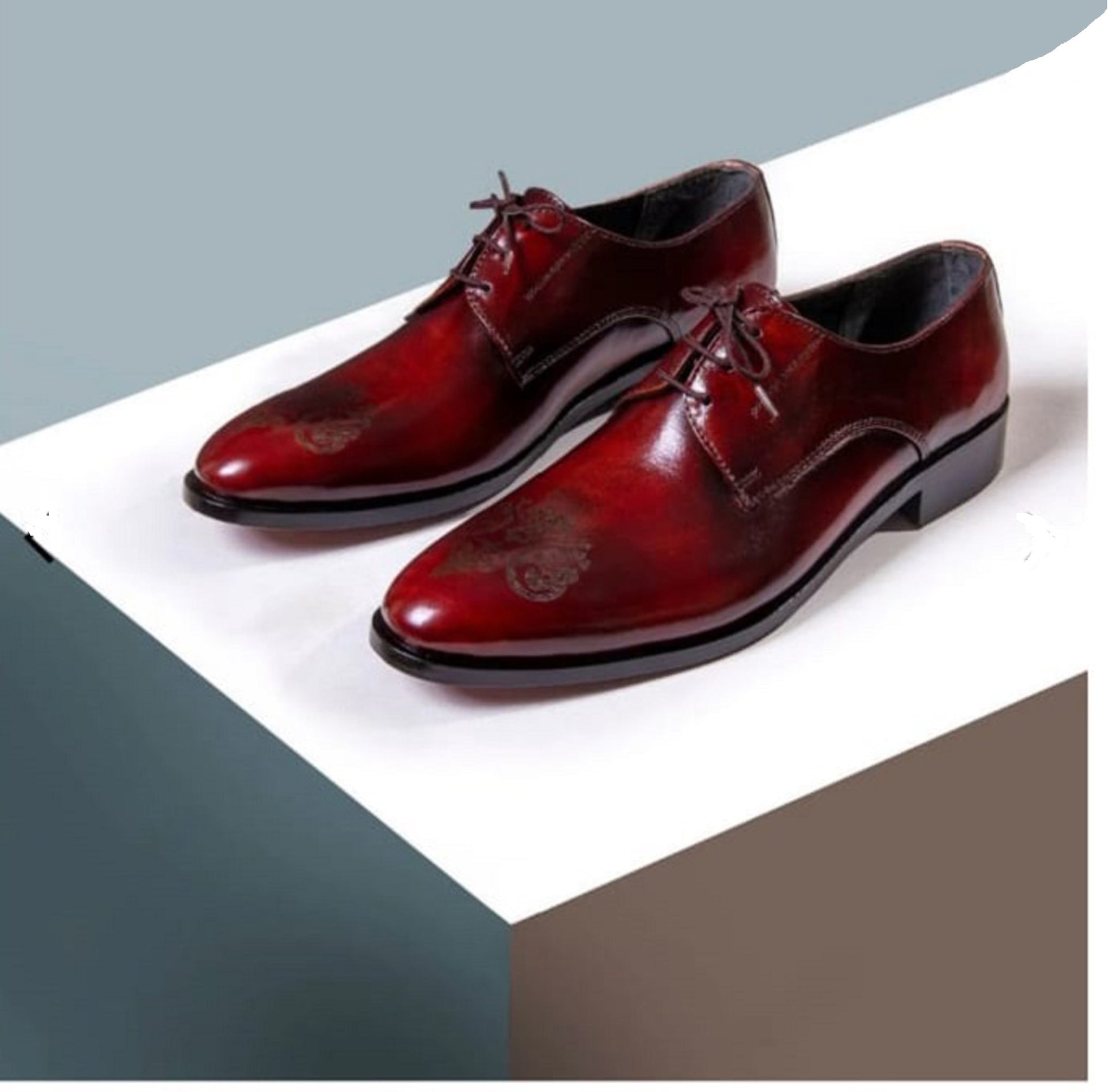 Handmade Burgundy Color Genuine Leather Stylish Oxfords Lace Up Classic Brogue Toe Dress Shoes For Men's