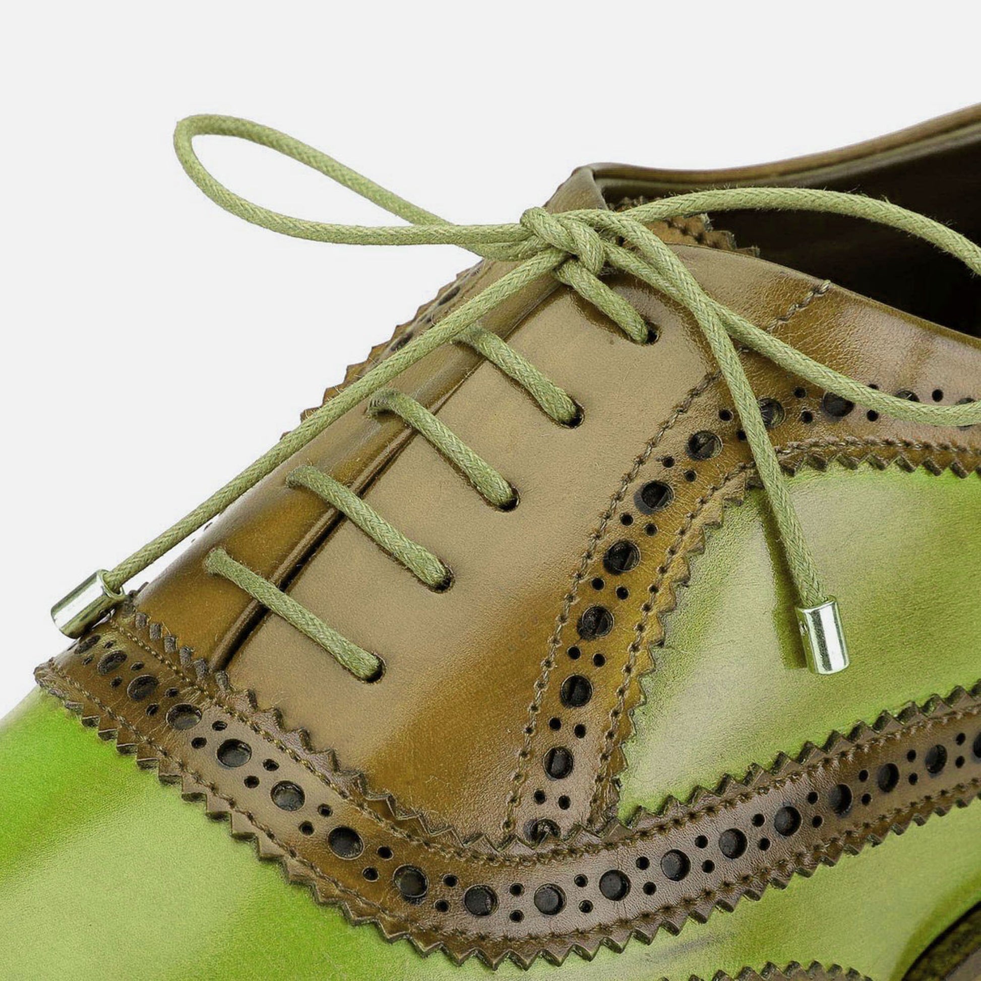 Handmade Brown & Green Color Genuine Leather Wing Tip Brogues Stylish Oxfords Dress Shoes For Men's