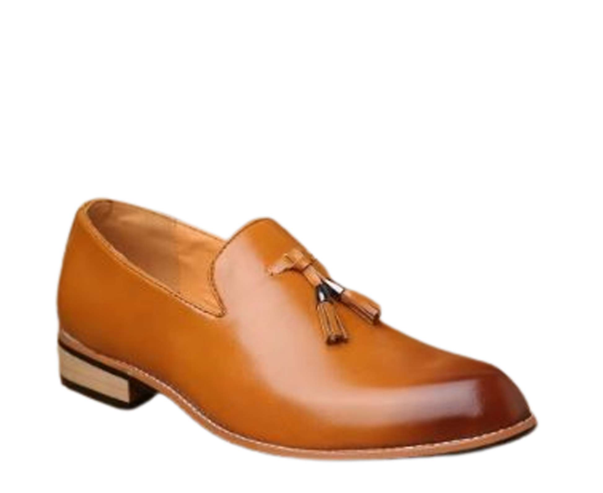 Handmade Tan Color Genuine Leather Stylish Slip-On Tasseled Loafers Pumps Shoes For Men's