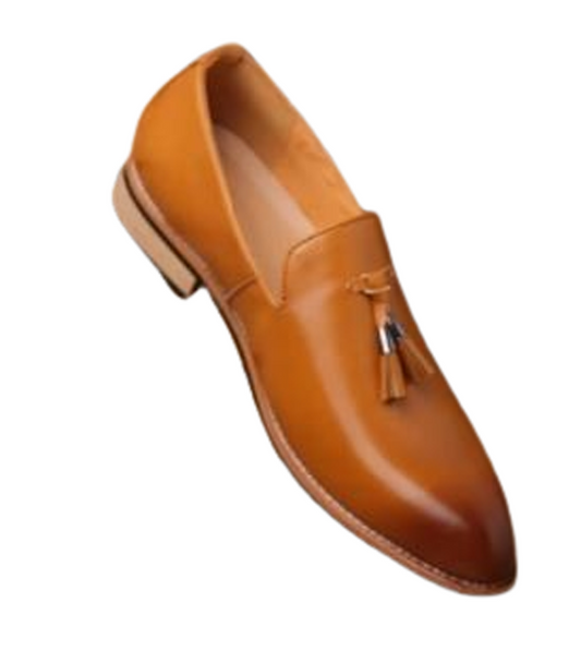 Handmade Tan Color Genuine Leather Stylish Slip-On Tasseled Loafers Pumps Shoes For Men's