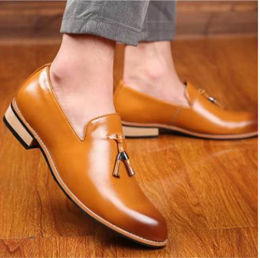 Handmade Tan Color Genuine Leather Stylish Slip-On Tasseled Loafers Pumps Shoes For Men's