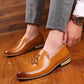 Handmade Tan Color Genuine Leather Stylish Slip-On Tasseled Loafers Pumps Shoes For Men's