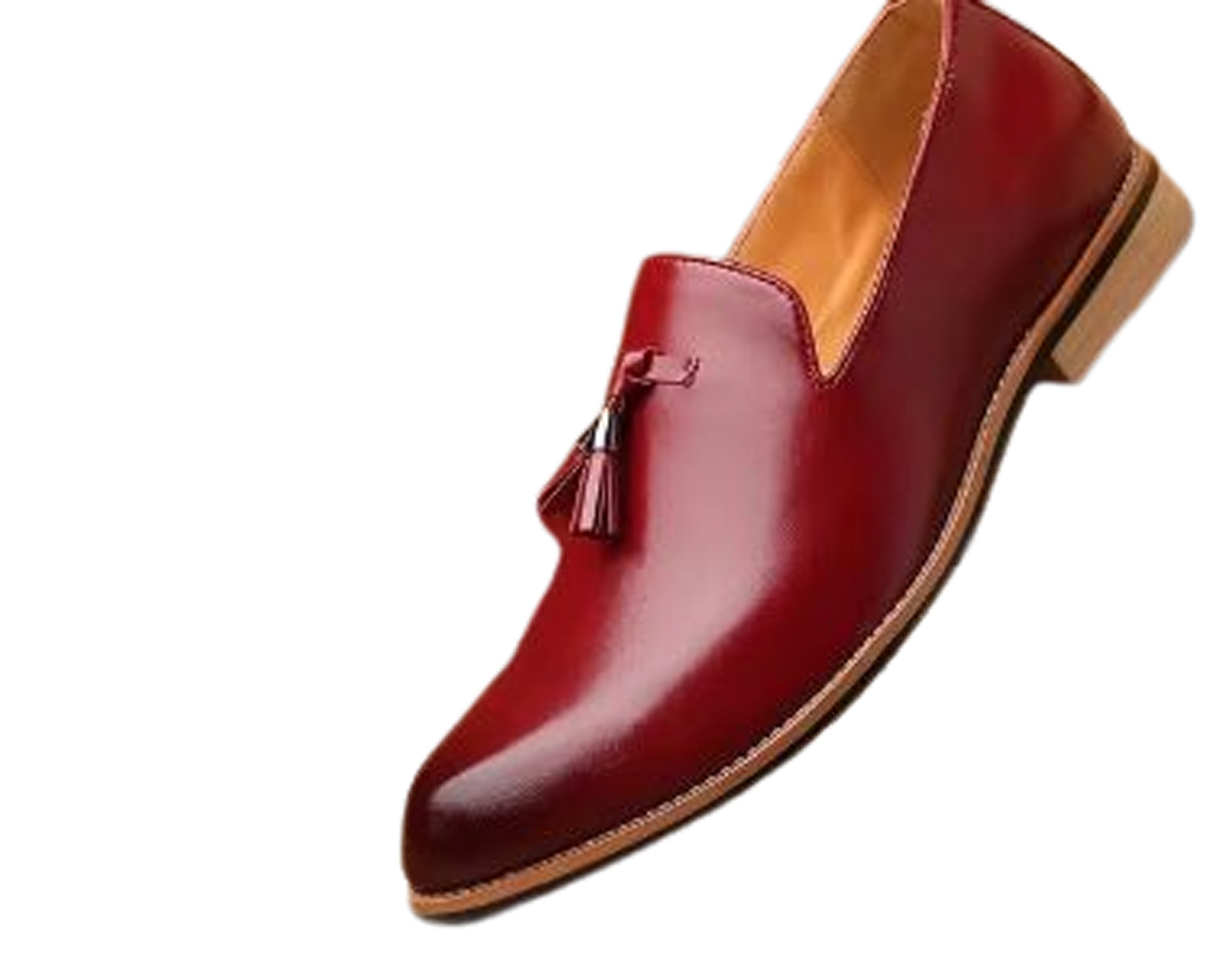 Handmade Burgundy Color Genuine Leather Stylish Slip-On Tasseled Loafers Pumps Shoes For Men's