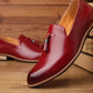 Handmade Burgundy Color Genuine Leather Stylish Slip-On Tasseled Loafers Pumps Shoes For Men's