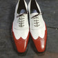 Handmade White & Burgundy Color Original Leather Stylish Wing Tip Oxfords Lace Up  Shoes For Men's