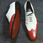 Handmade White & Burgundy Color Original Leather Stylish Wing Tip Oxfords Lace Up  Shoes For Men's