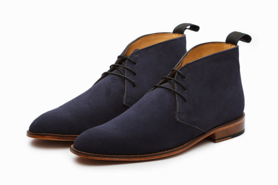 Handmade Navy  Blue  Color Genuine Suede Stylish Chukka Lace Up  Boots For Men's