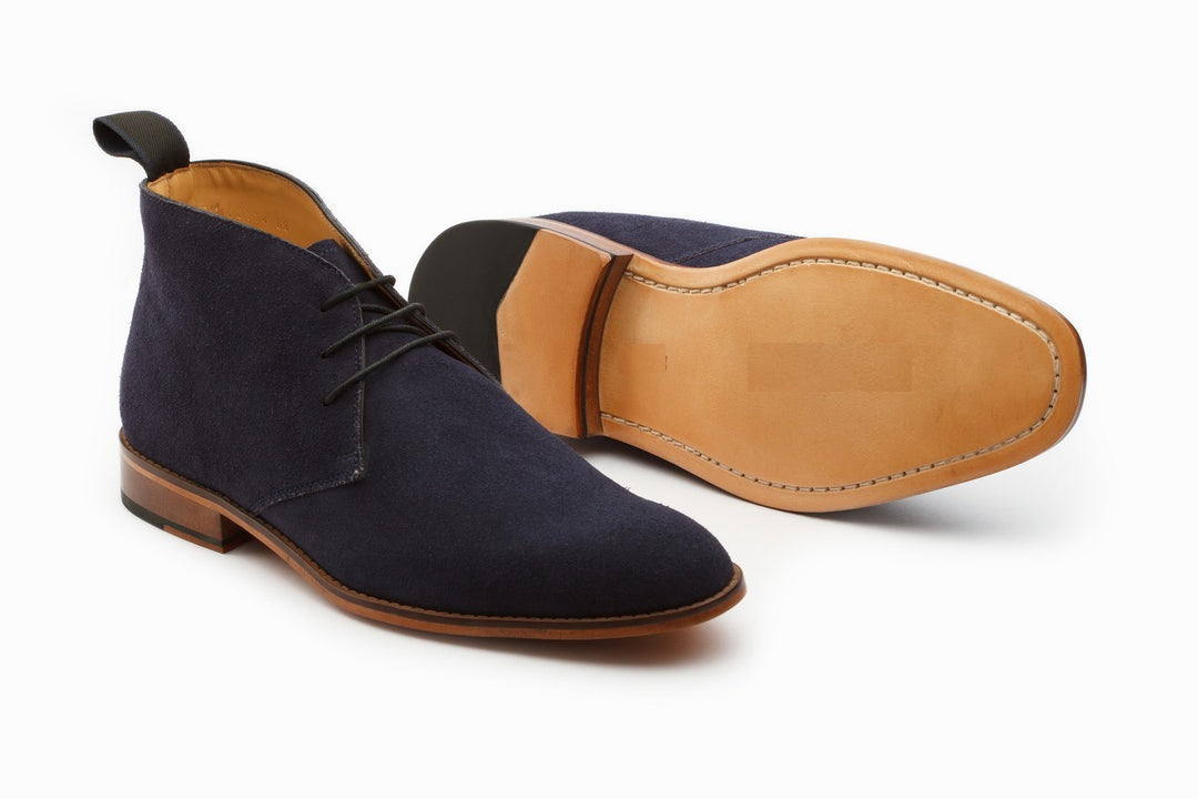 Handmade Navy  Blue  Color Genuine Suede Stylish Chukka Lace Up  Boots For Men's