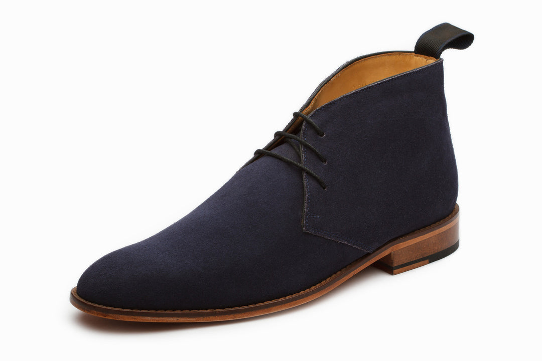 Handmade Navy  Blue  Color Genuine Suede Stylish Chukka Lace Up  Boots For Men's