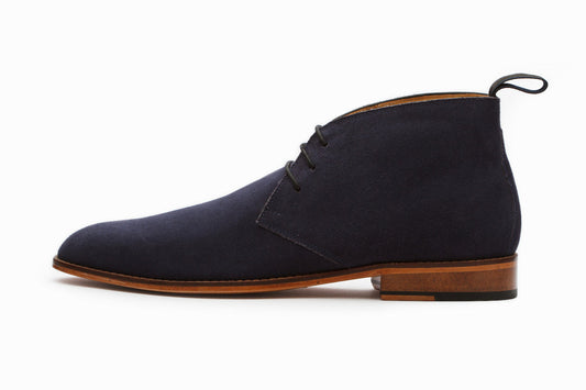 Handmade Navy  Blue  Color Genuine Suede Stylish Chukka Lace Up  Boots For Men's