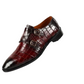 Handmade Maroon  Color Black Shaded Original Alligator Textured Leather Stylish Belgian Monk Strap Shoes For Men's