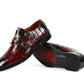 Handmade Maroon  Color Black Shaded Original Alligator Textured Leather Stylish Belgian Monk Strap Shoes For Men's