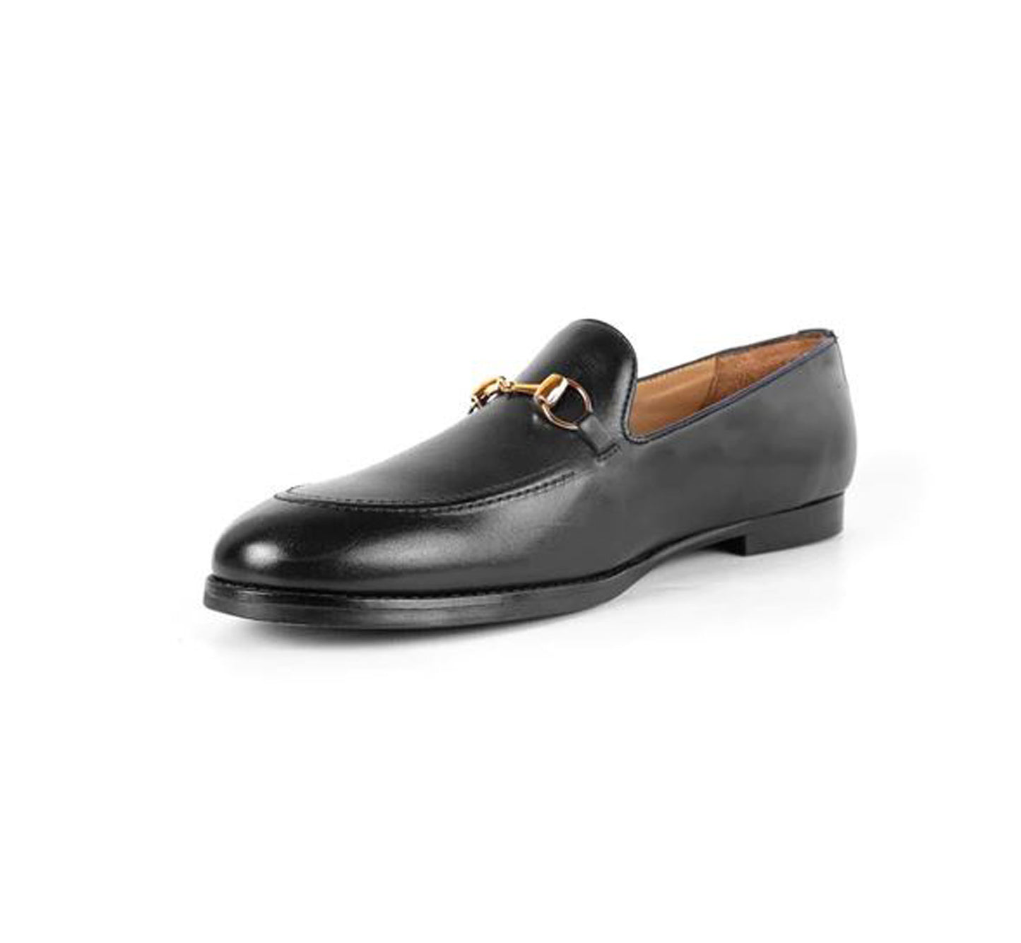 Handmade Black Color Genuine Leather Stylish Loafers Apron Toe Shoes For Men's