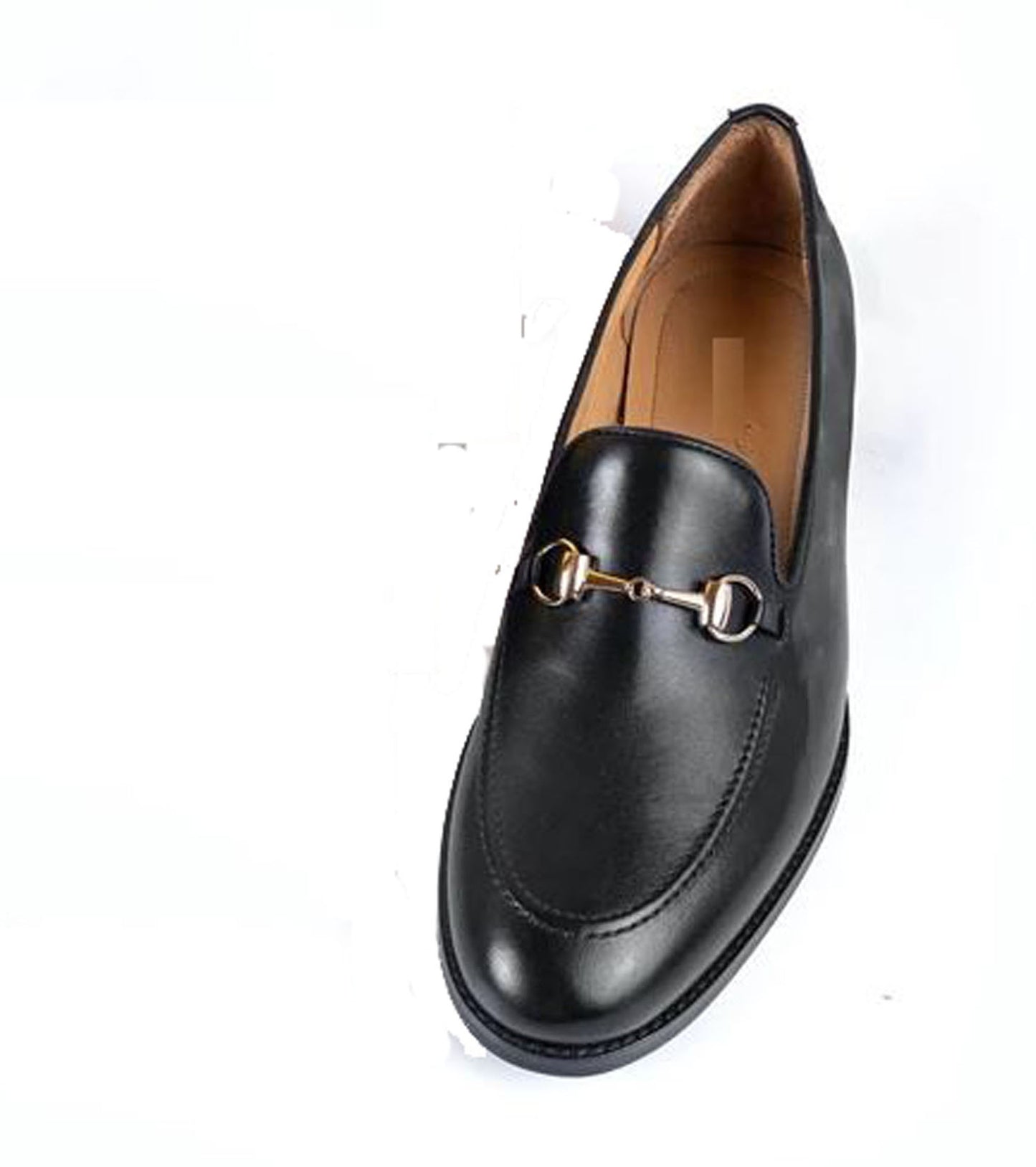 Handmade Black Color Genuine Leather Stylish Loafers Apron Toe Shoes For Men's