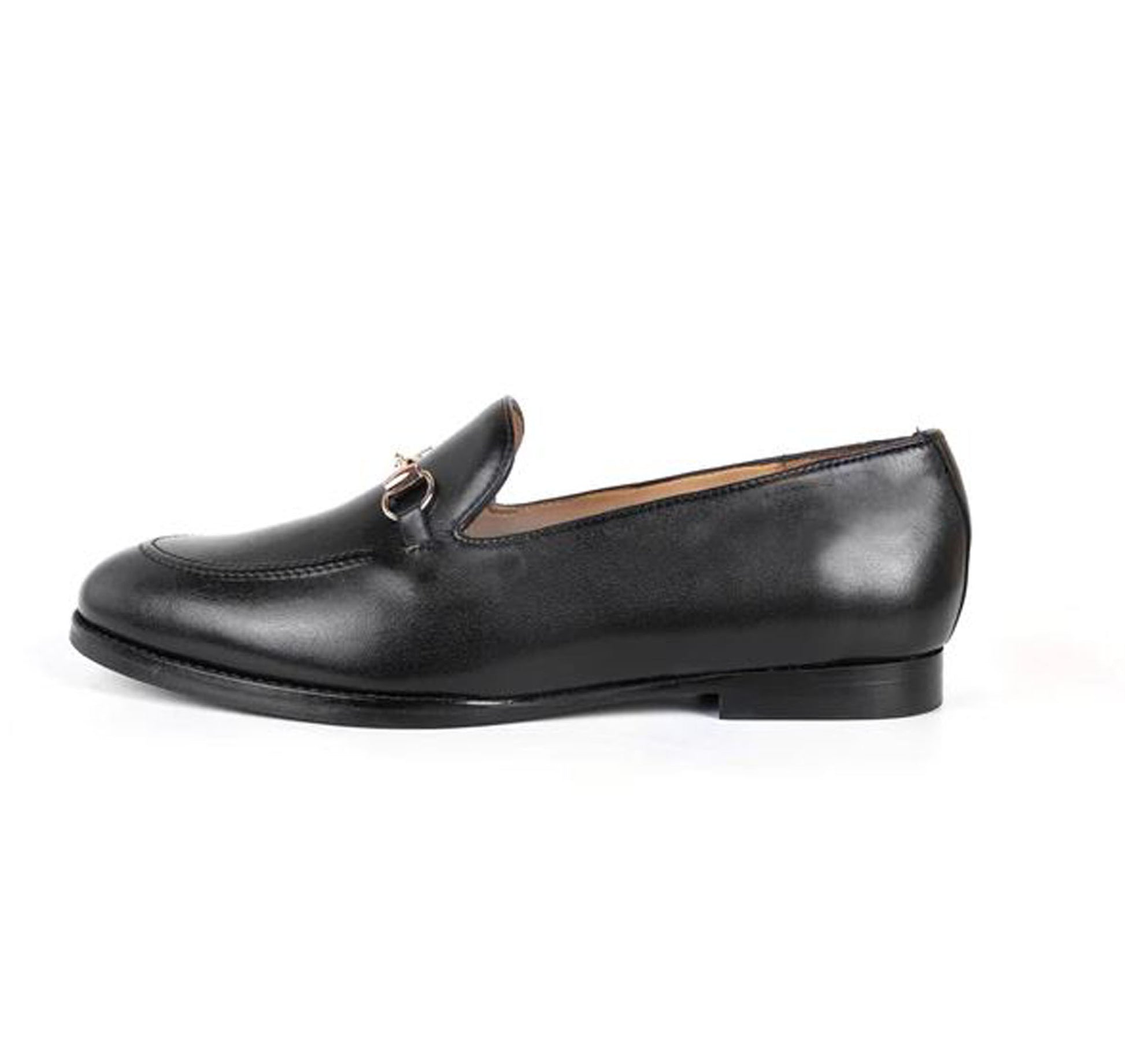 Handmade Black Color Genuine Leather Stylish Loafers Apron Toe Shoes For Men's