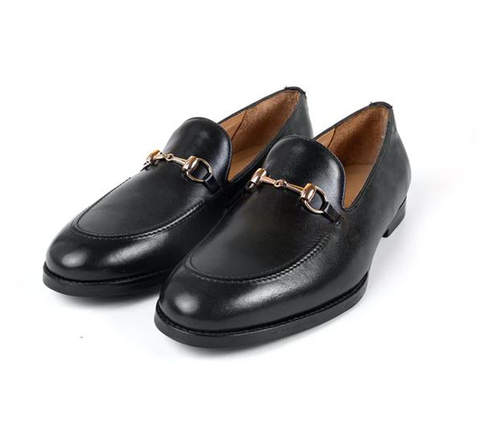 Handmade Black Color Genuine Leather Stylish Loafers Apron Toe Shoes For Men's