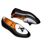 Handmade White & Black Color Original Leather Stylish loafers  Apron Toe Tasseled Shoes For Men's