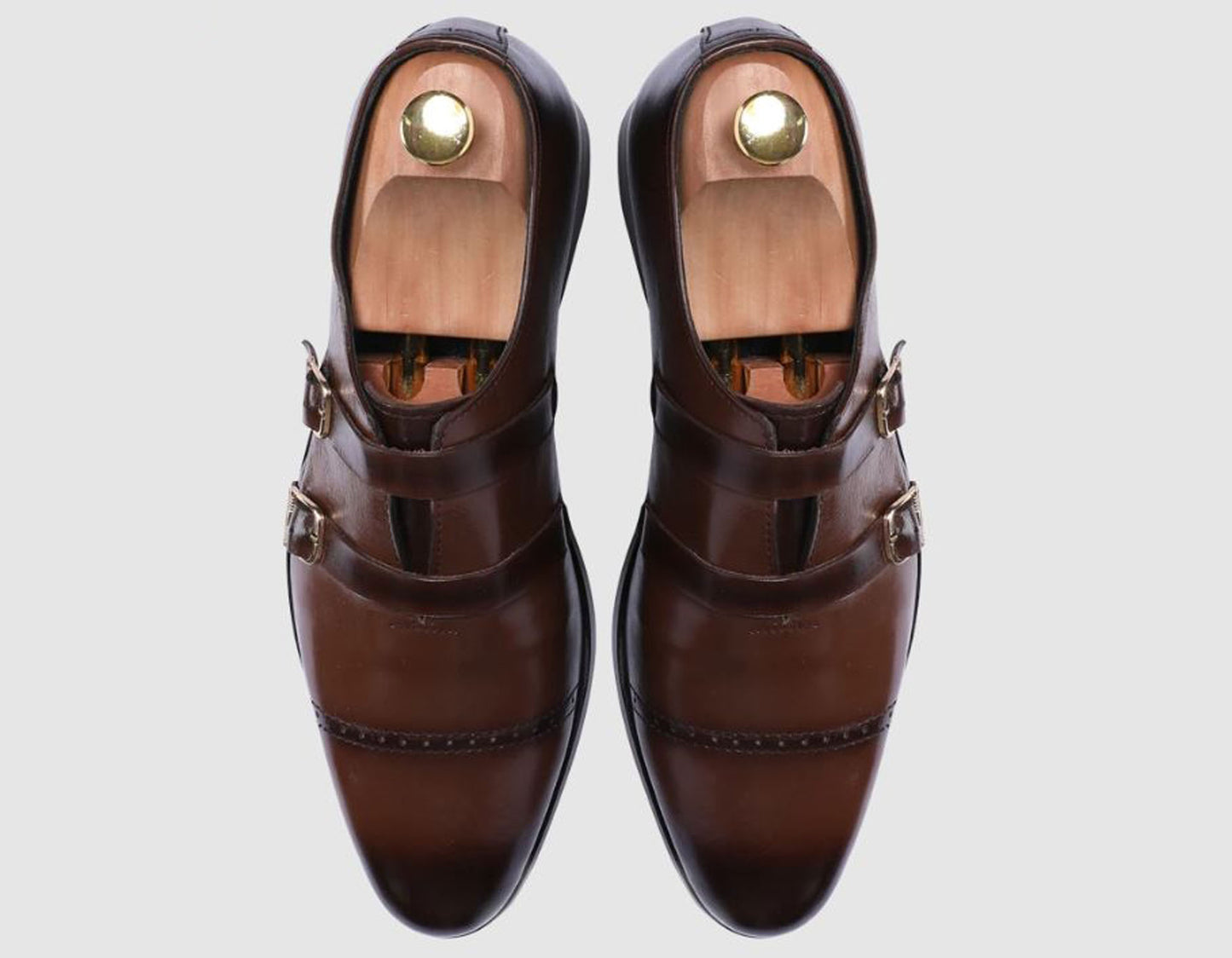 Handmade Chocolate Brown Color Genuine Leather Stylish Cap Toe Strap Shoes For Men's