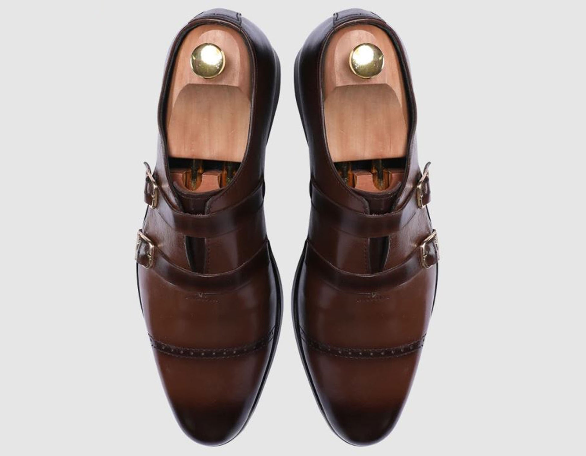 Handmade Chocolate Brown Color Genuine Leather Stylish Cap Toe Strap Shoes For Men's
