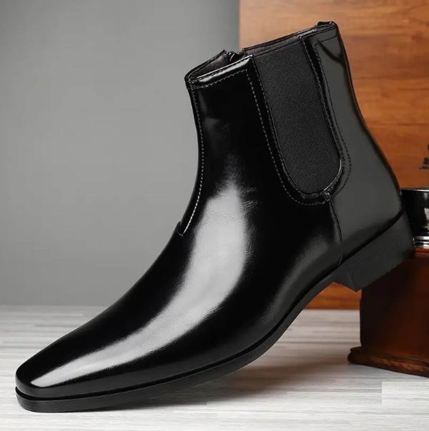 Handmade Black Color Genuine Calf Leather High Ankle Stylish Chelsea + Side Zipper Boots For Men's