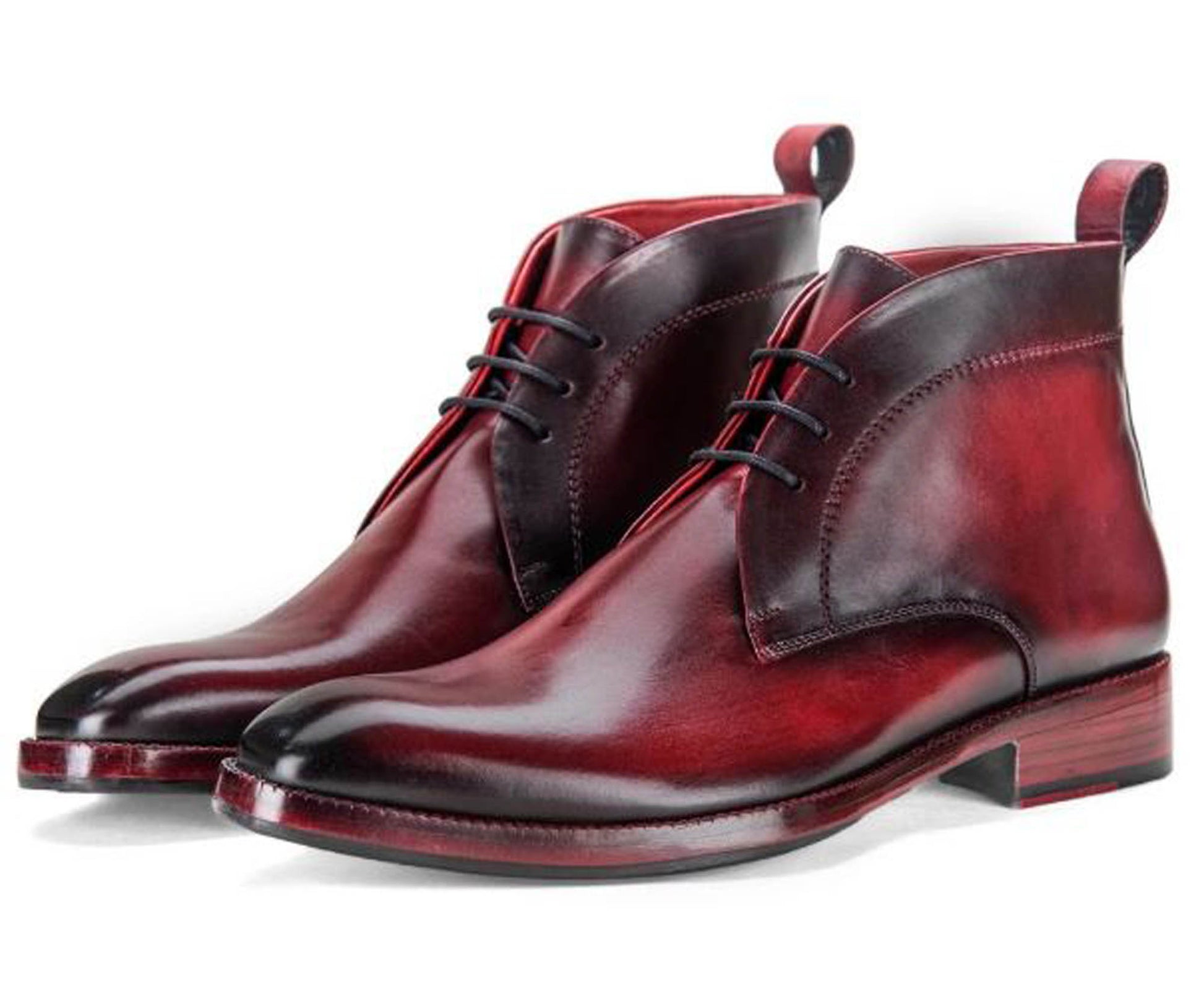 Handmade Wine Red Color Genuine Calf Leather Half Ankle Stylish Lace Up Chukka Boots For Men's