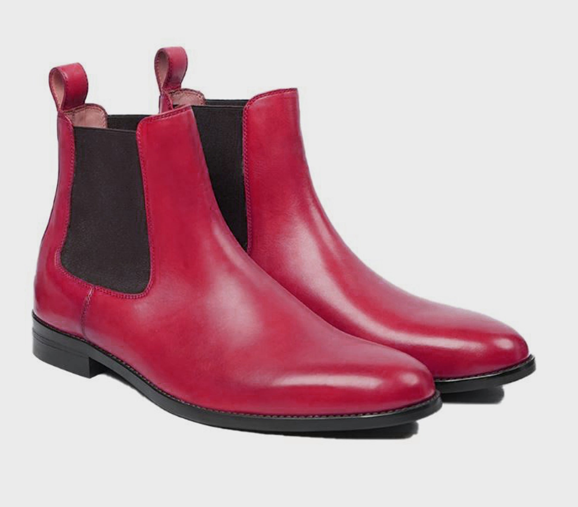 Handmade Red Color Genuine Leather High Ankle Stylish Chelsea Boots For Men's