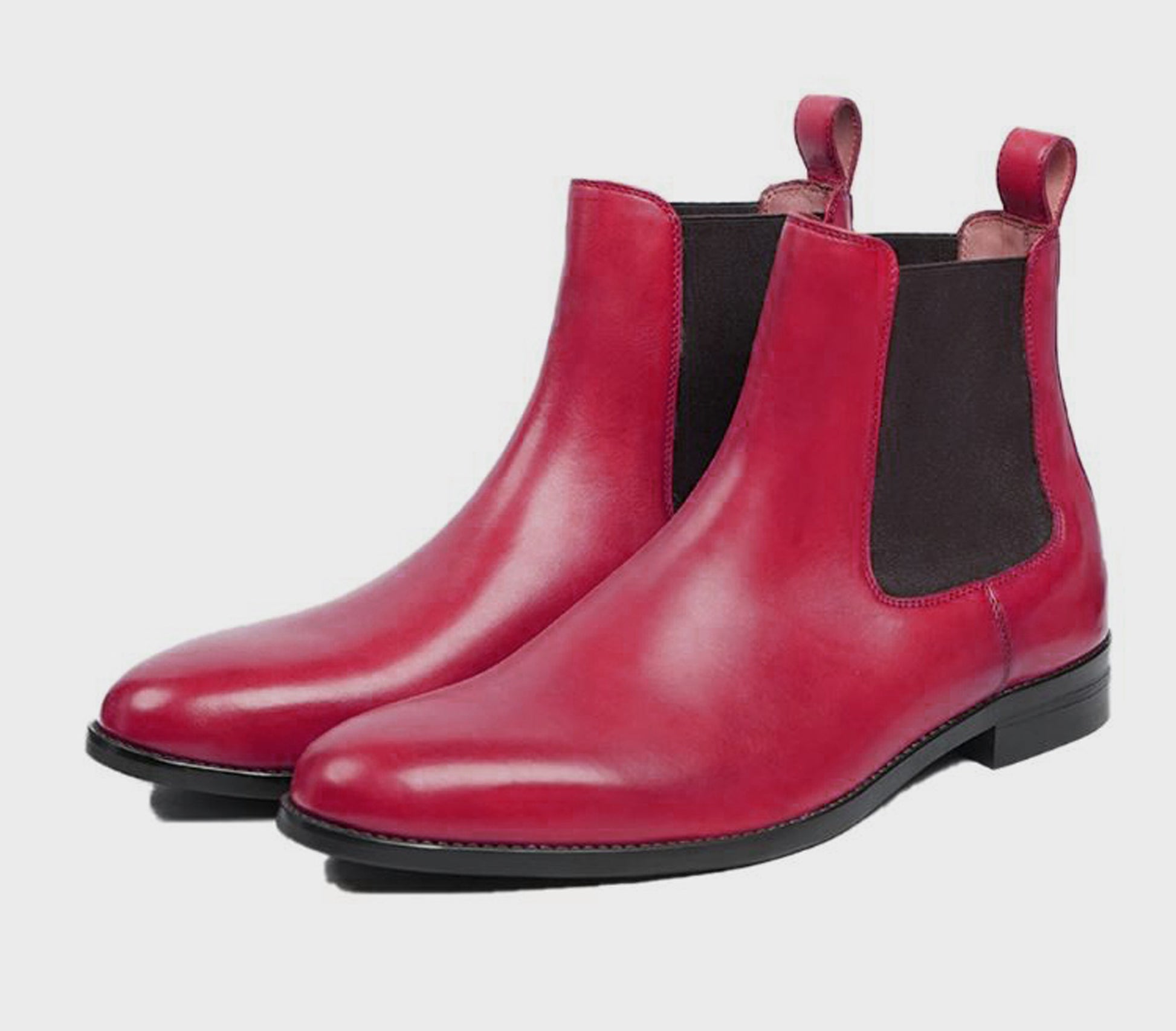 Handmade Red Color Genuine Leather High Ankle Stylish Chelsea Boots For Men's