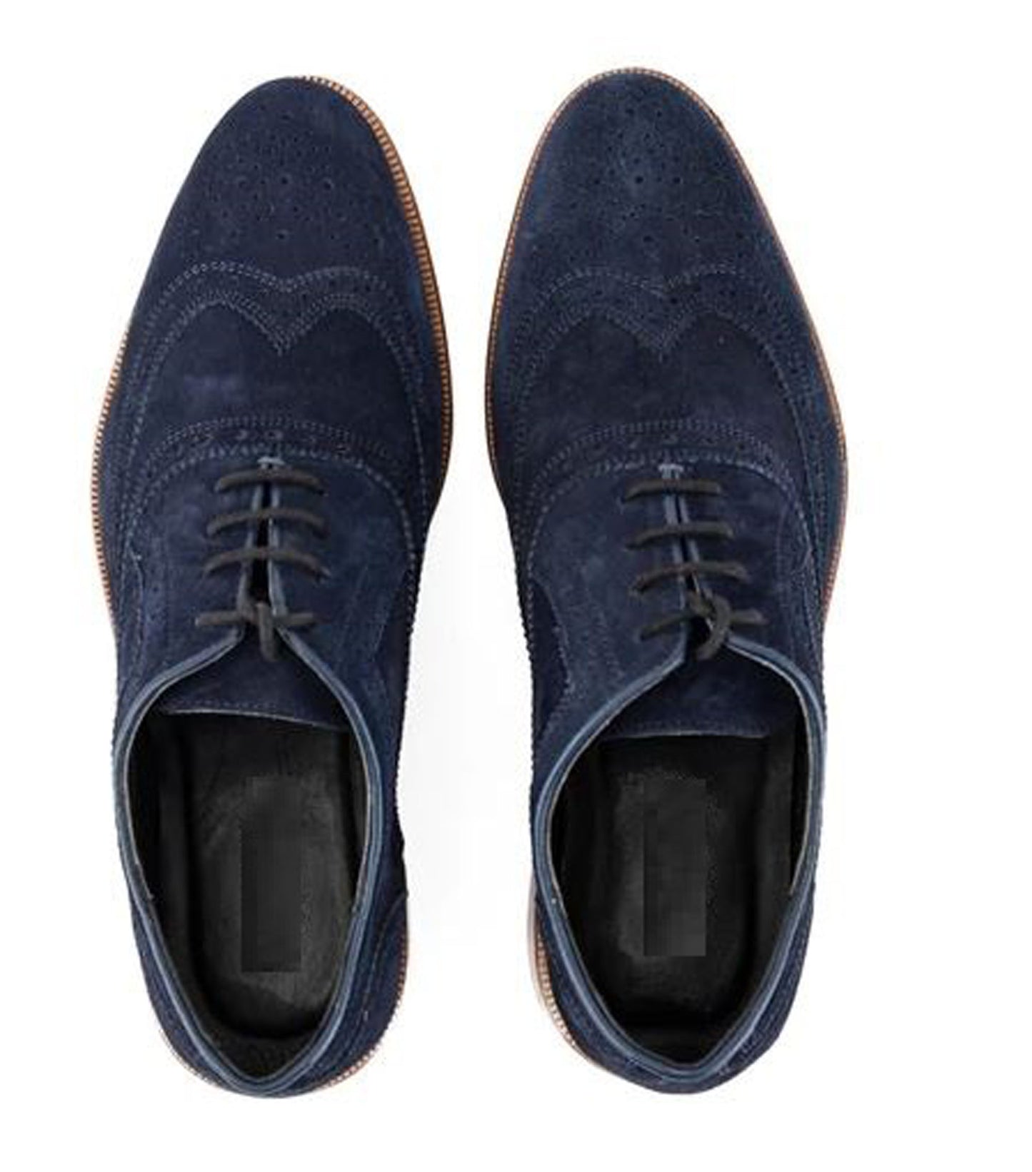 Handmade Navy Blue Color Genuine Suede Stylish Wing Tip Brogue Lace Up Shoes For Men's