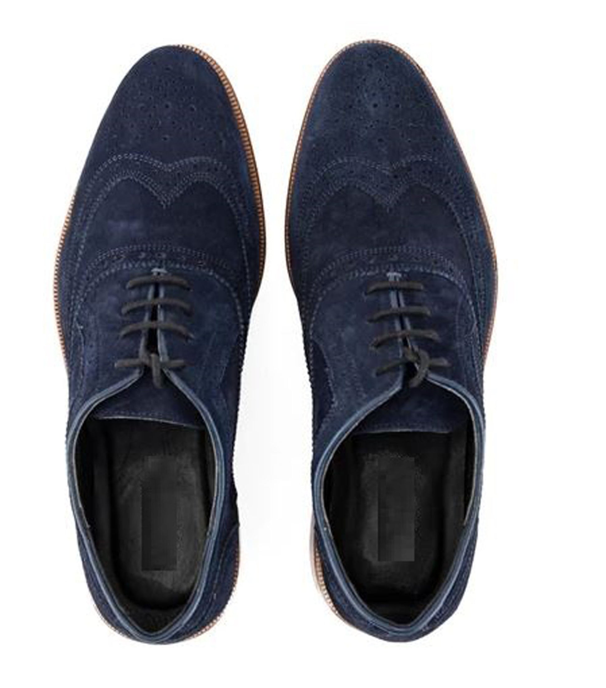 Handmade Navy Blue Color Genuine Suede Stylish Wing Tip Brogue Lace Up Shoes For Men's