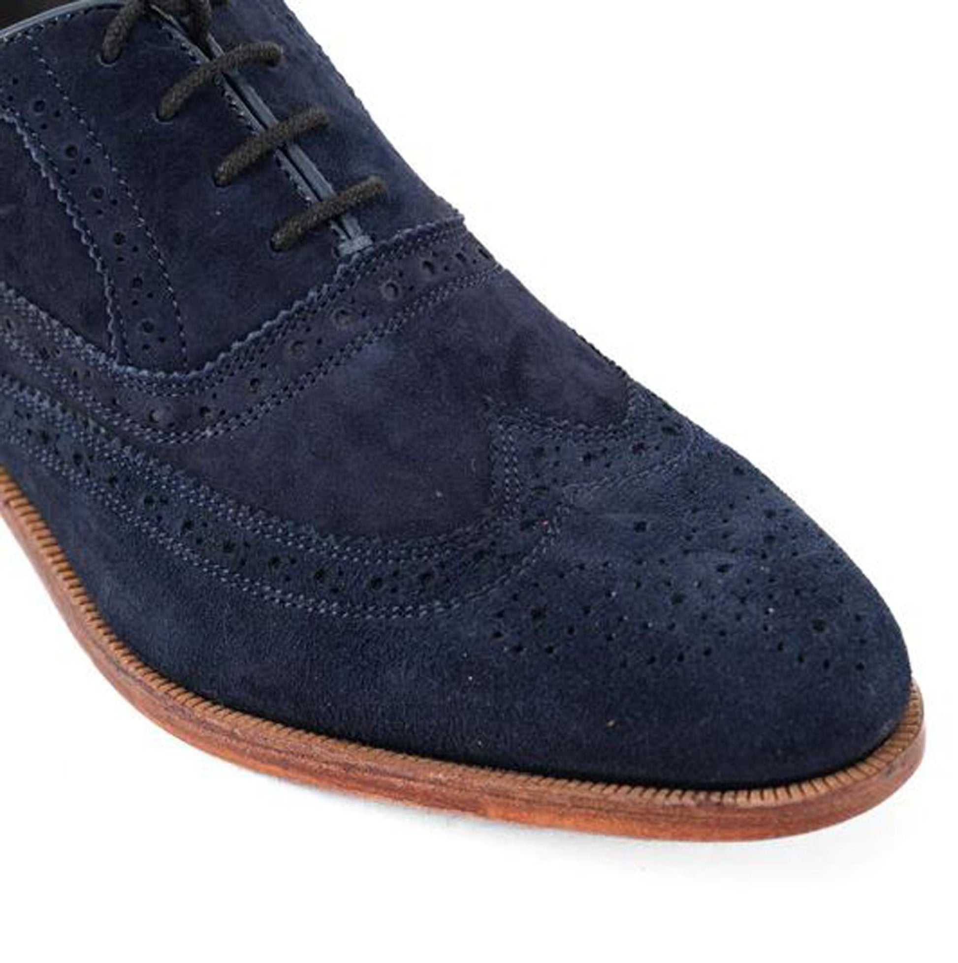 Handmade Navy Blue Color Genuine Suede Stylish Wing Tip Brogue Lace Up Shoes For Men's