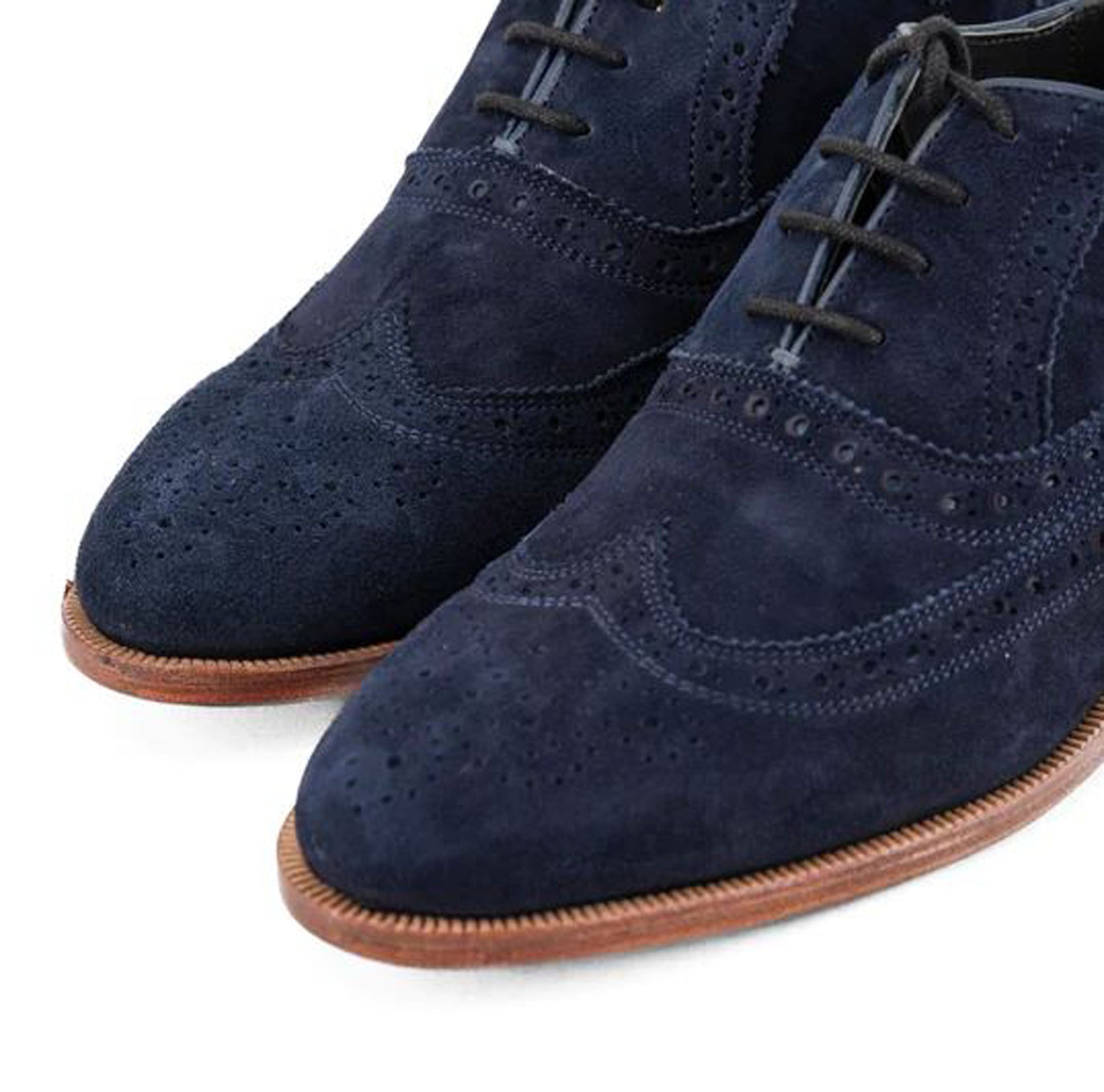 Handmade Navy Blue Color Genuine Suede Stylish Wing Tip Brogue Lace Up Shoes For Men's