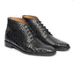 Handmade Black Color Genuine  Alligator Textured Leather Stylish Lace Up Chukka Boots Men' s