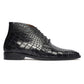 Handmade Black Color Genuine  Alligator Textured Leather Stylish Lace Up Chukka Boots Men' s